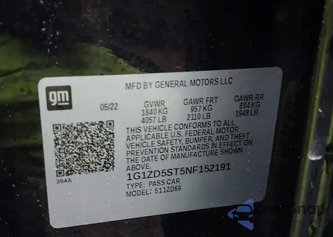 2022 Chevrolet Malibu Fwd Lt из США, поврежденный, VIN 1G1ZD5ST5NF152191